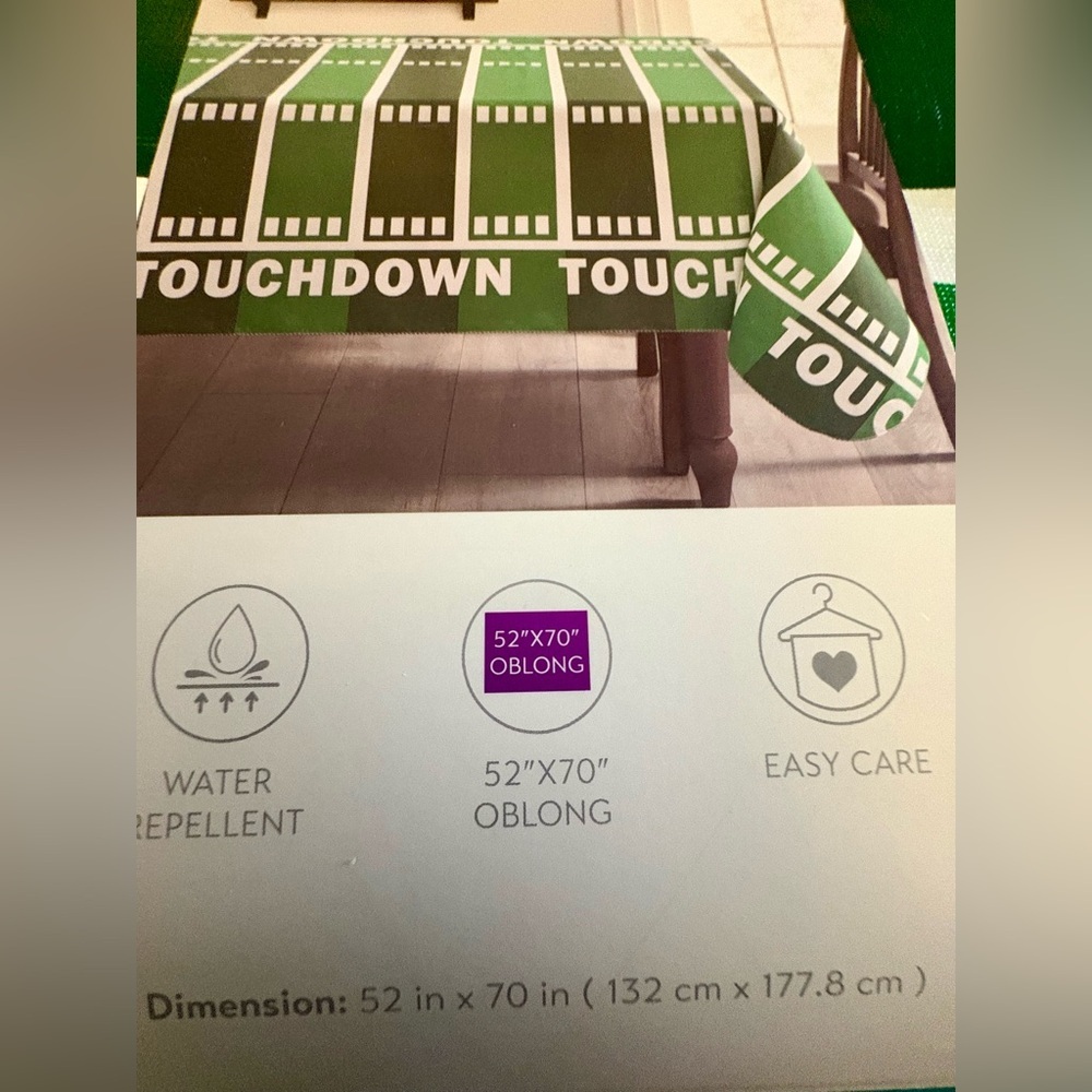 New- Football Inspired
Reusable Tablecloth
Set of 3. Two 52x70 & 1- 70Round- - Picture 7 of 11